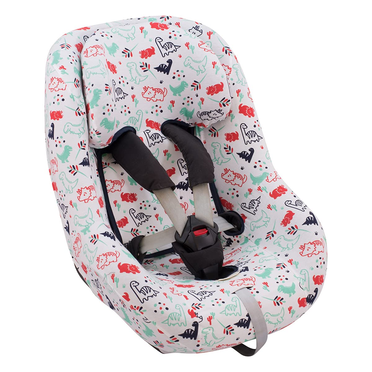 JYOKO Kids Funda de algodón para Silla de Coche Compatible con Maxi Cosi (Dino Party, Maxi Cosi Pearl 360, Mica 360 Pro y Mica Pro Eco I-Size)