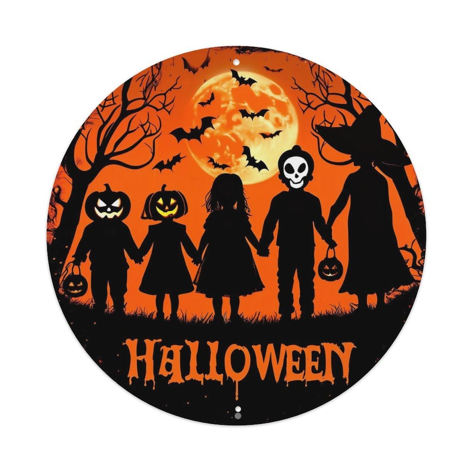 Halloween Silhouettes Moon Bats Trees Vintage Round Tin Sign Retro Metal Wall Decor Metal Poster, Home Bar Garage Cafe Wall Art Decoration 8x8Inches