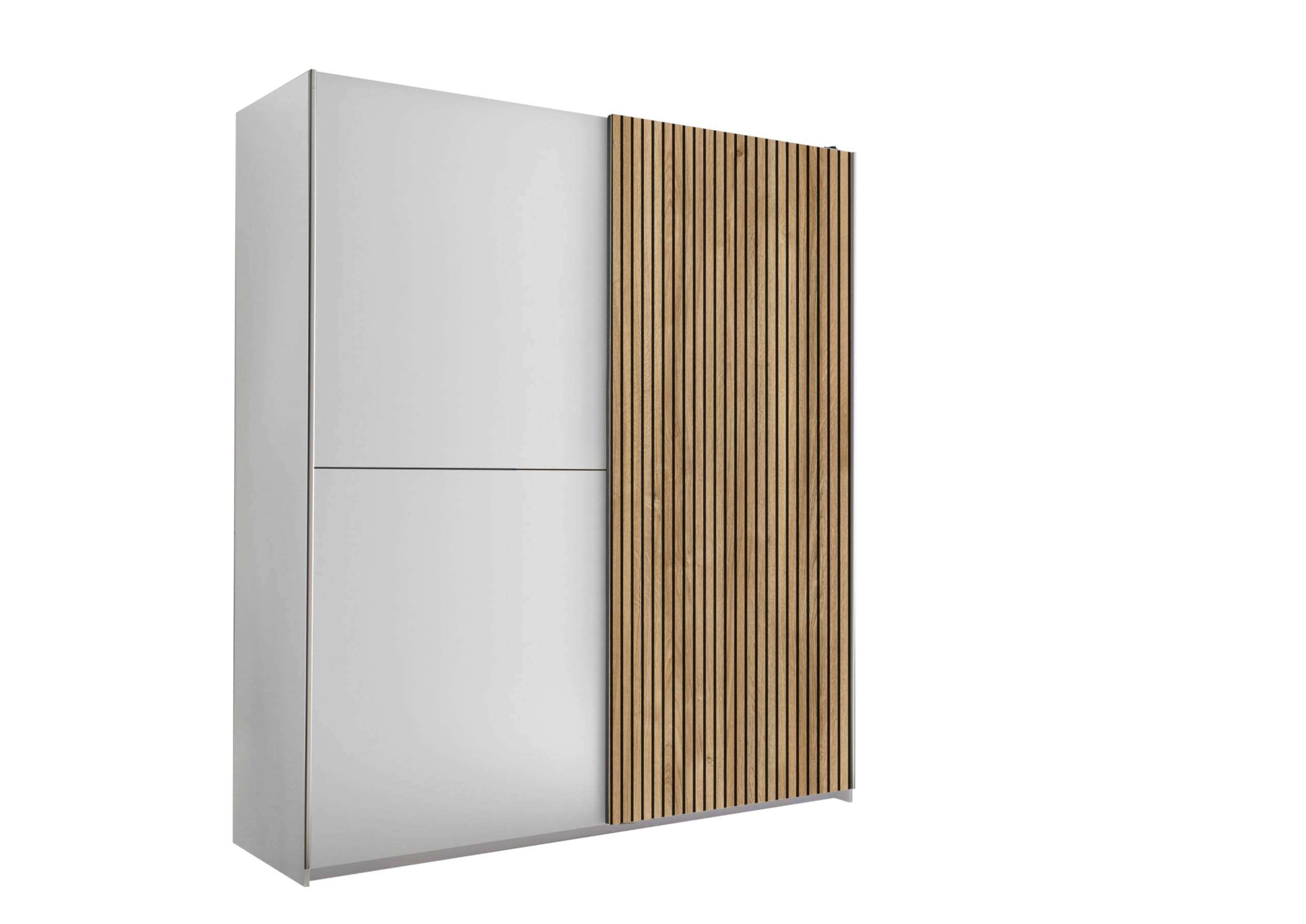 AVANTI TRENDSTORE - Ciorlano - Armadio con 2 ante scorrevoli in legno laminato di colore bianco opaco con inserto di quercia lamellare, molto spazioso ed elegante. Dimensioni LAP 170x195,5x59cm.