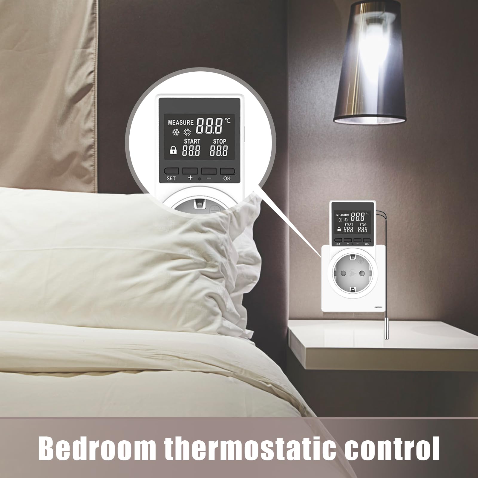 Thermostat Steckdose Digital Zeitschaltuhr Heizung Kühlung 2m Kabel Wasserdicht LCD Sonde für Gewächshaus Aquarium