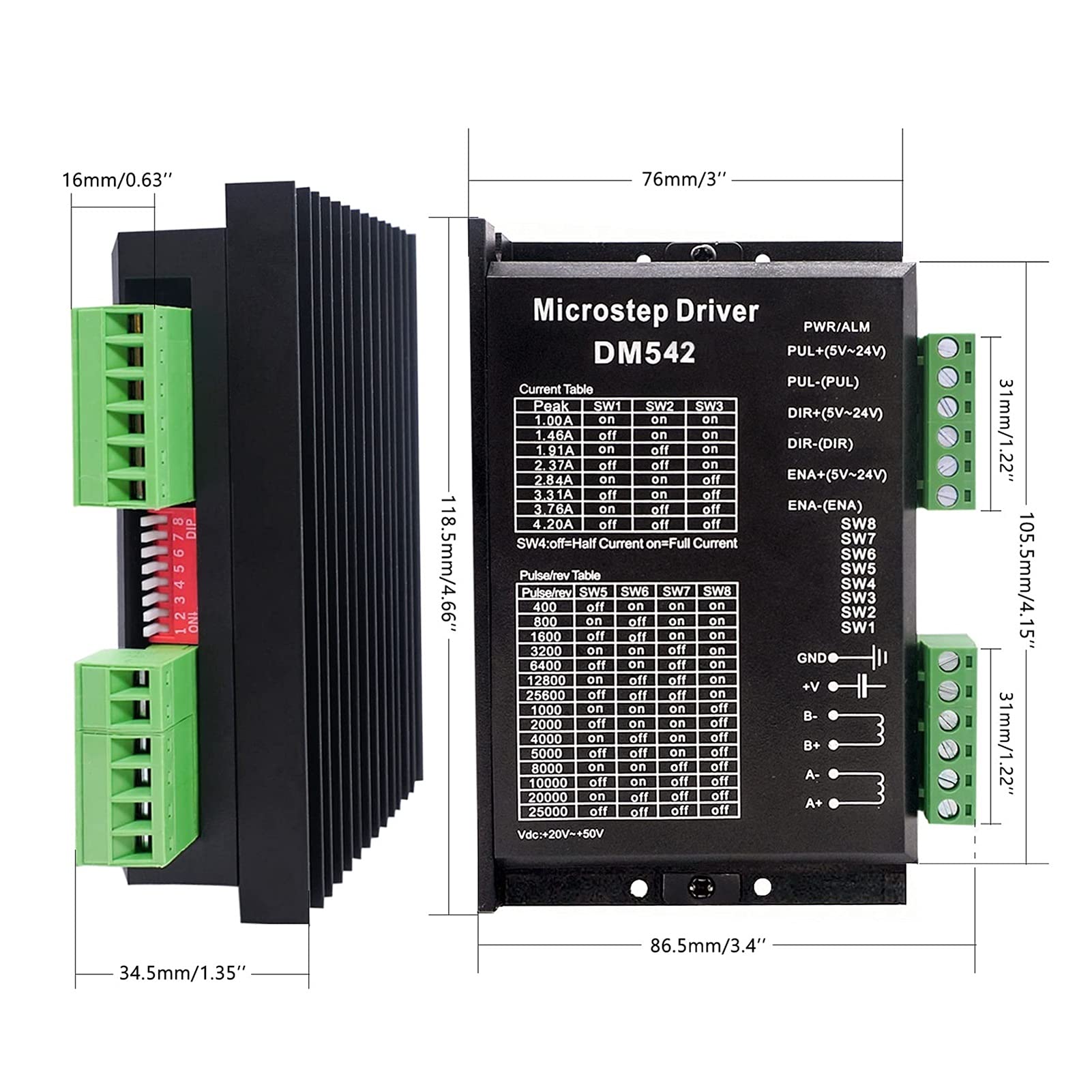 Microstep Driver DM542 Contrôleur de moteur pas à pas numérique 2 phases DC Max 4,2 A 20-50 V