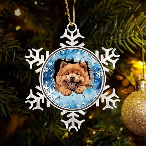 Miniatura 5 de Chow Chow Peeking Dog in Crack Adornos de Navidad para árbol, Chow Chow, copos de nieve, adornos de metal para árbol de Navidad, decoración
