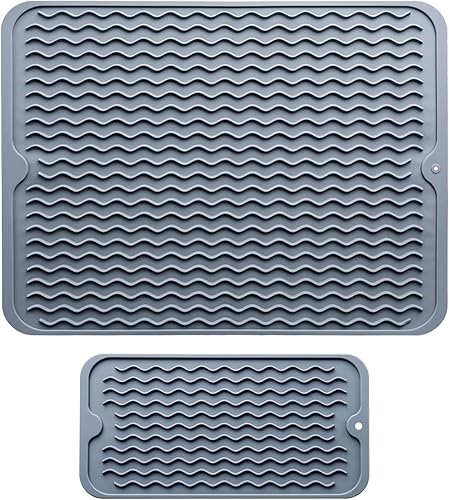 Tapete de silicona para secar platos, 2 paquetes de tapete de silicona antideslizante, tapete de secado fácil de limpiar, tapete escurridor de