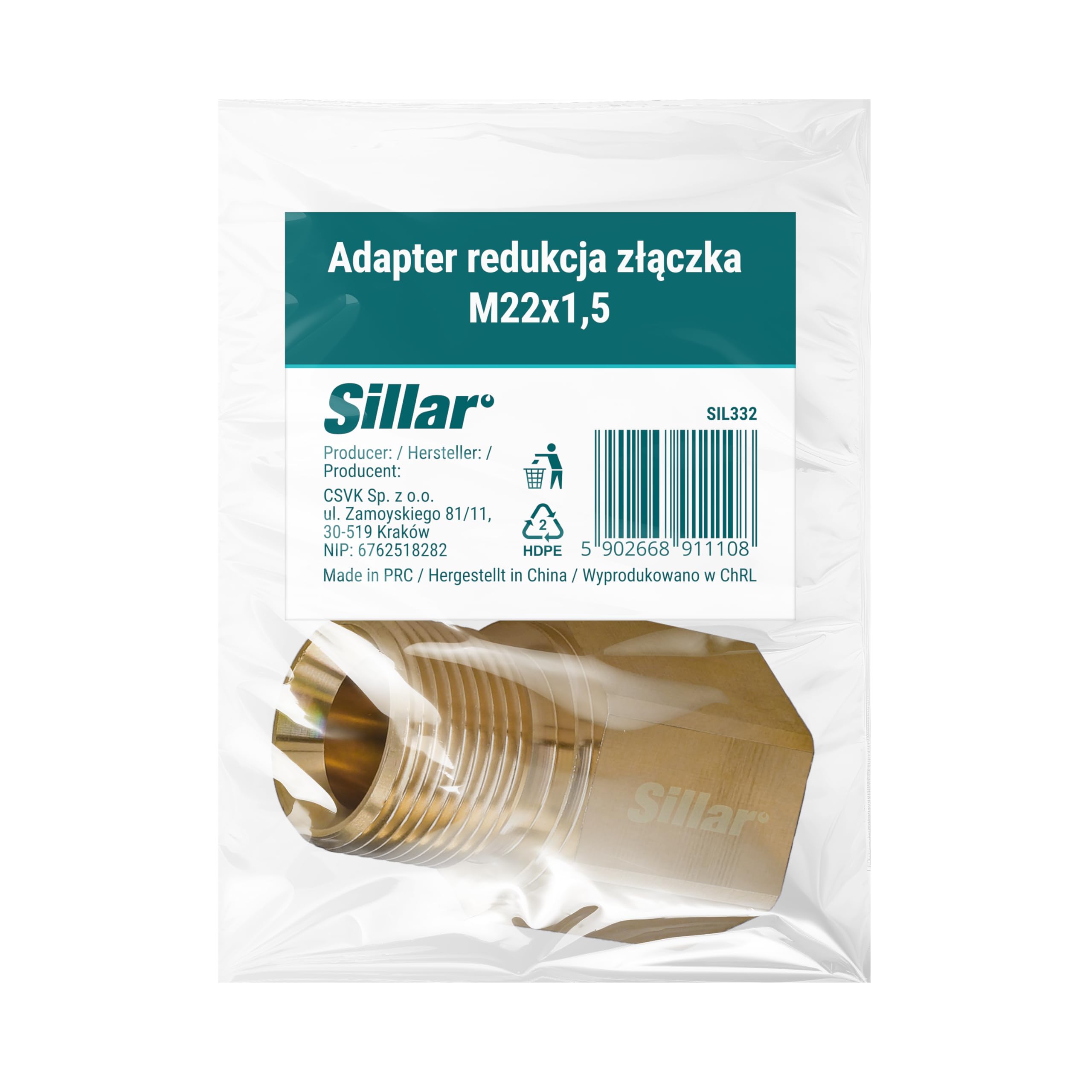 Sillar Adaptador Easy!Lock TR22 IG rosca interior a M22 AG x 1,5 ET Conector de latón | Limpiador de alta presión Kärcher accesorio alternativa a adaptador 6 | para Kärcher HD & HDS Serie