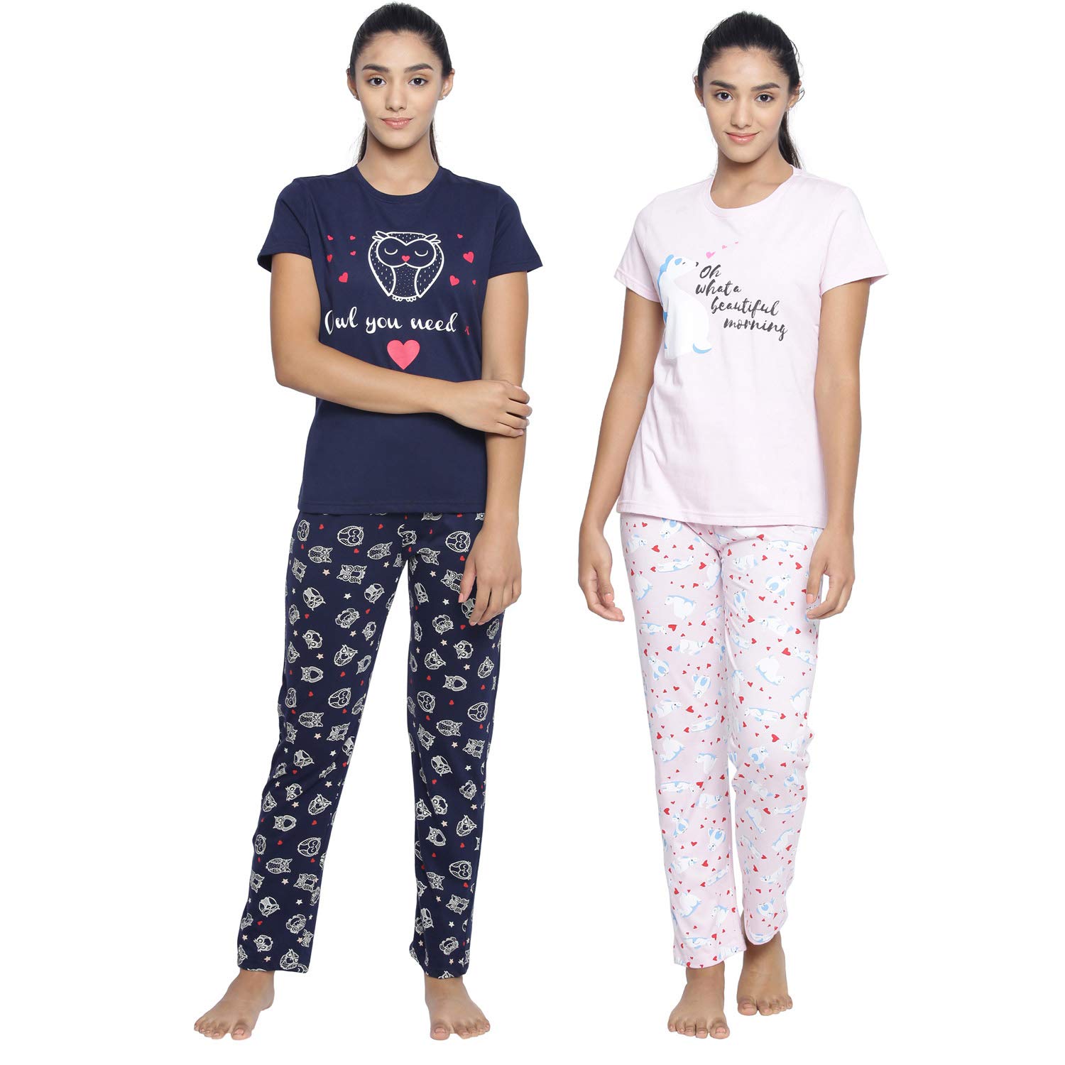real basics Women's Cotton Animal Print Pajama Set Pack of 2-picture-23