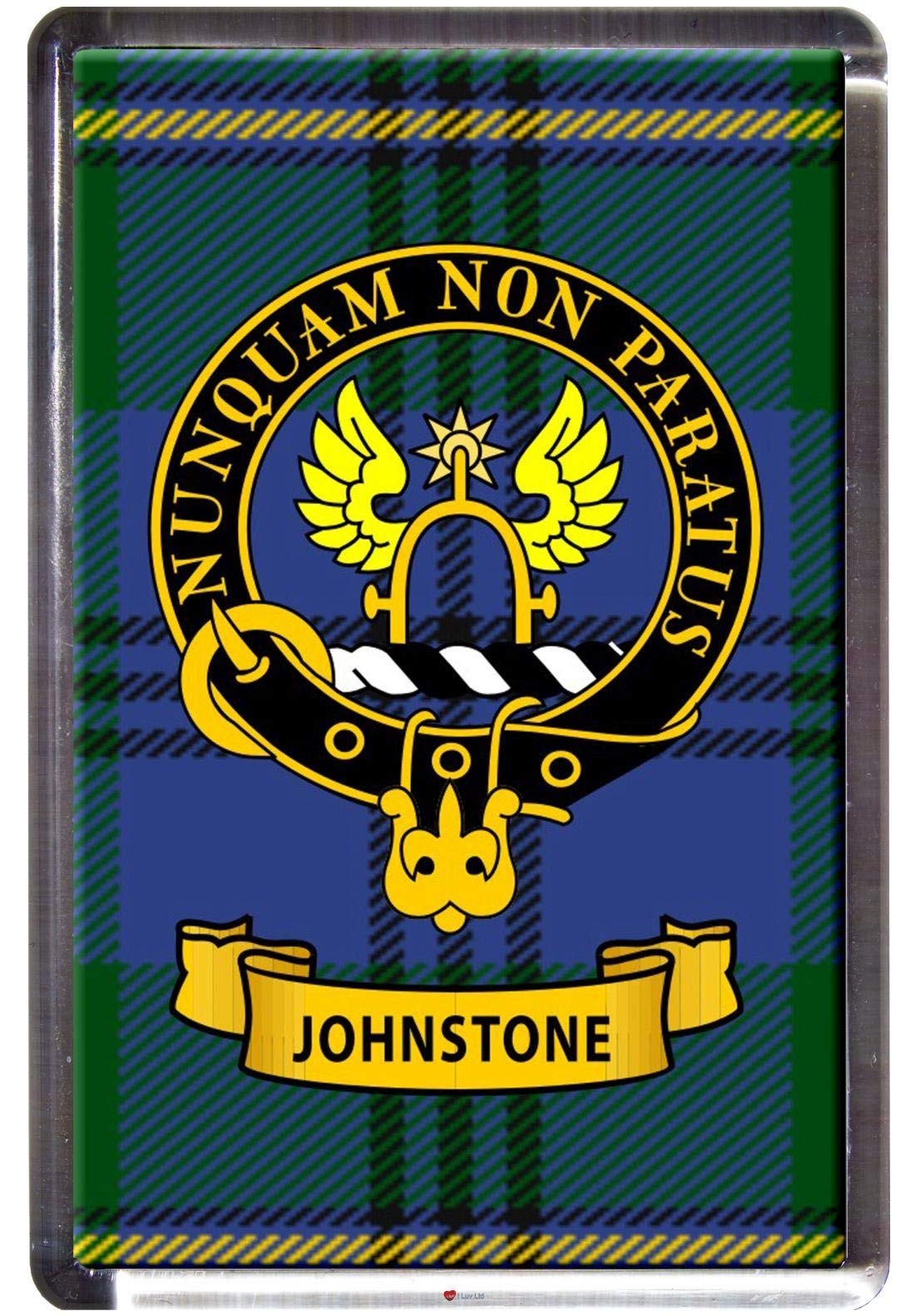 Johnstone Clan Tartan Fridge Magnet with Scottish Clan Crest on Clear Acrylic Base