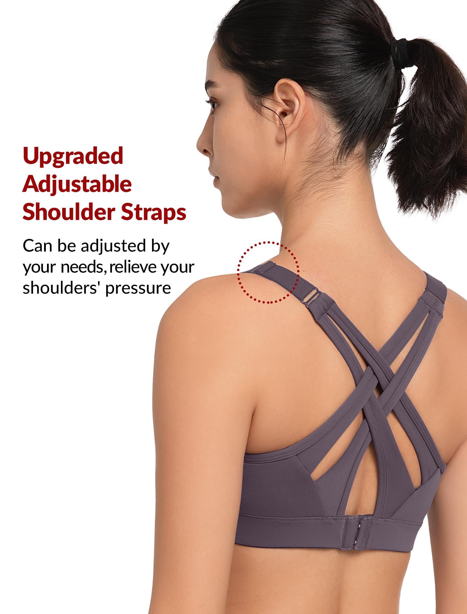 Yvette Sports Bra High Impact Adjustable Criss Cross Back, Full Support for Large Bust No Bounce: Lavender Small
