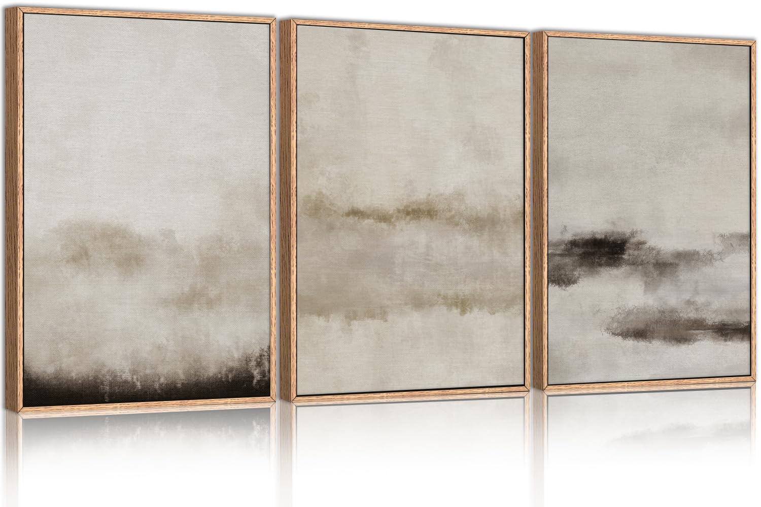 HPINUB Large Abstract Framed Canvas Wall Art Set,Minimalist Beige Gray Pastel Watercolor Wall Decor,Modern Illustration Neutral Art Painting for