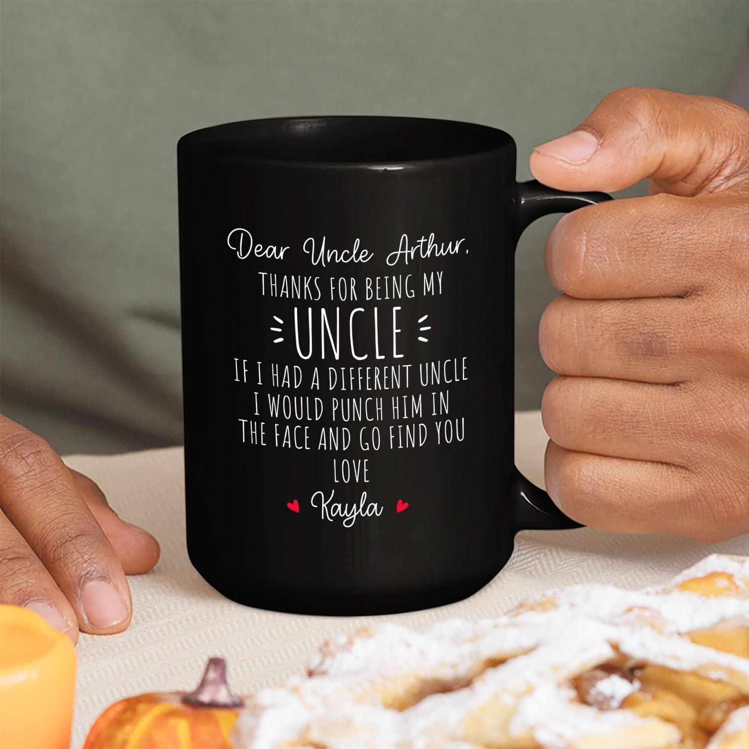 Amazon.com: Dear Uncle Thanks For Being My Uncle Mugs, Uncle Coffee Mug,  Personalized Cups Gift From Niece Nephew, Custom Uncle Ceramic Mug With  Names, Uncle Gift, Uncle Tea Cup, Black Pottery Mug