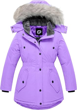 FARVALUE Girls Long Winter Coats Warm Parka Lined Puffer Jacket Thicken Fleece Hooded Coat with Fur Collar for Girls