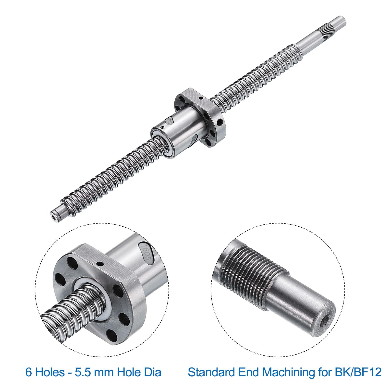 QUARKZMAN Vis à billes SFU1605 (Diamètre 16mm, Pas 5mm, Longueur 350mm) avec écrou de vis à billes Kit de vis à billes anti-jeu standard Usinage d'extrémité pour pièces de machine CNC