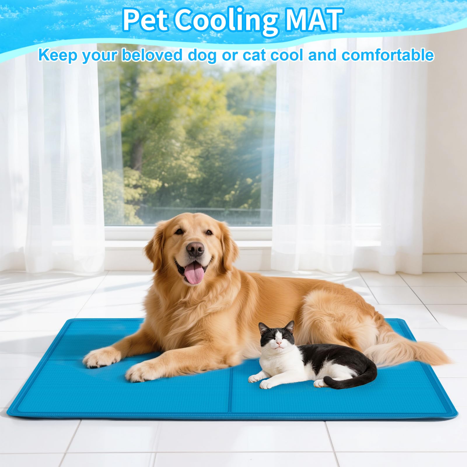 Tappetino refrigerante per cani, 120 x 75 cm, certificato GRS, in gel solido atossico, tappetino auto-raffreddante per cani, sollievo rapido in estate calda, coperta fresca ideale per mantenere