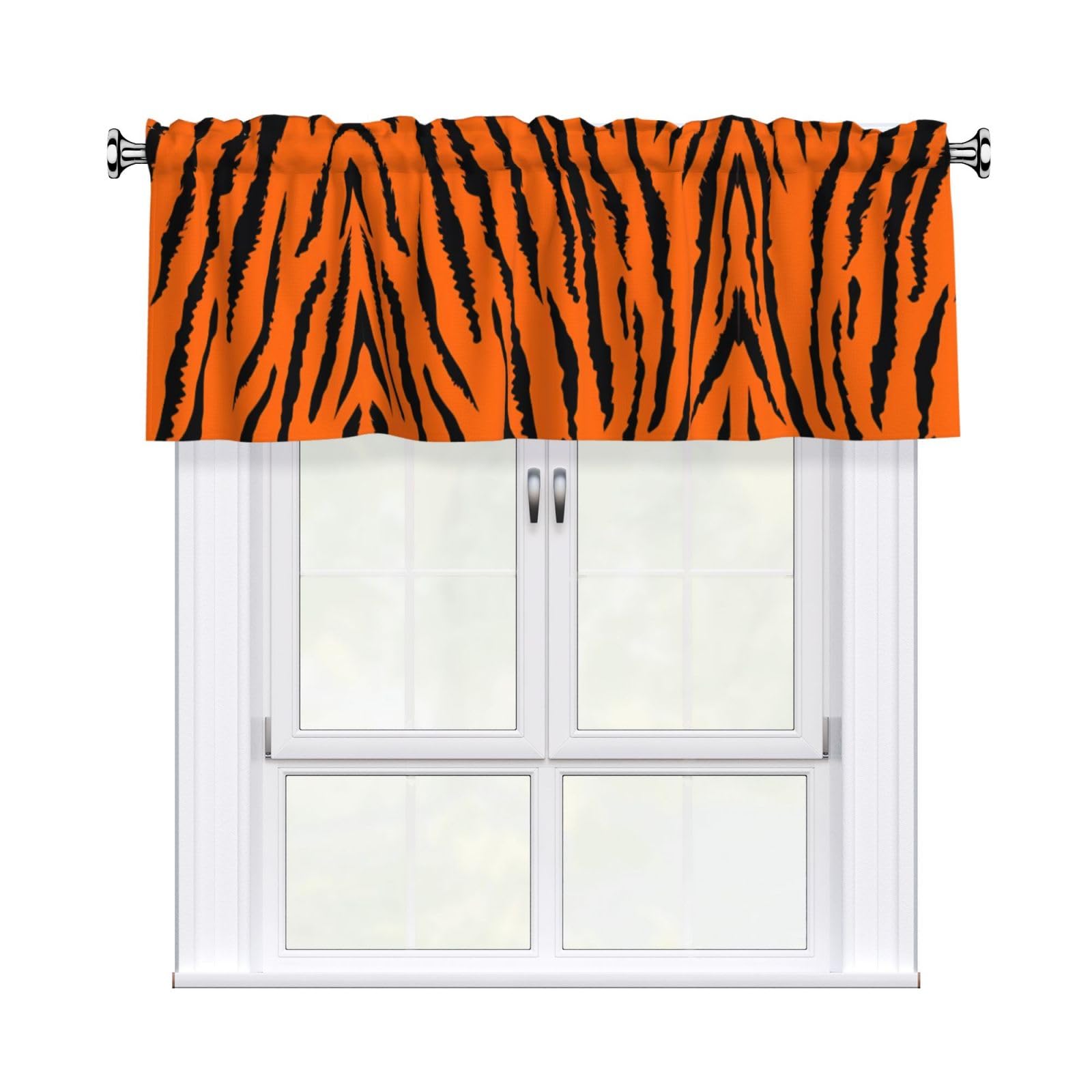 HJFCZH WHJSSF Orange tiger leopard Prints 54x18in Curtain Valance - Peach Skin Polyester Kitchen Cover with Light Filtering Floral & 3" Rod Pocket