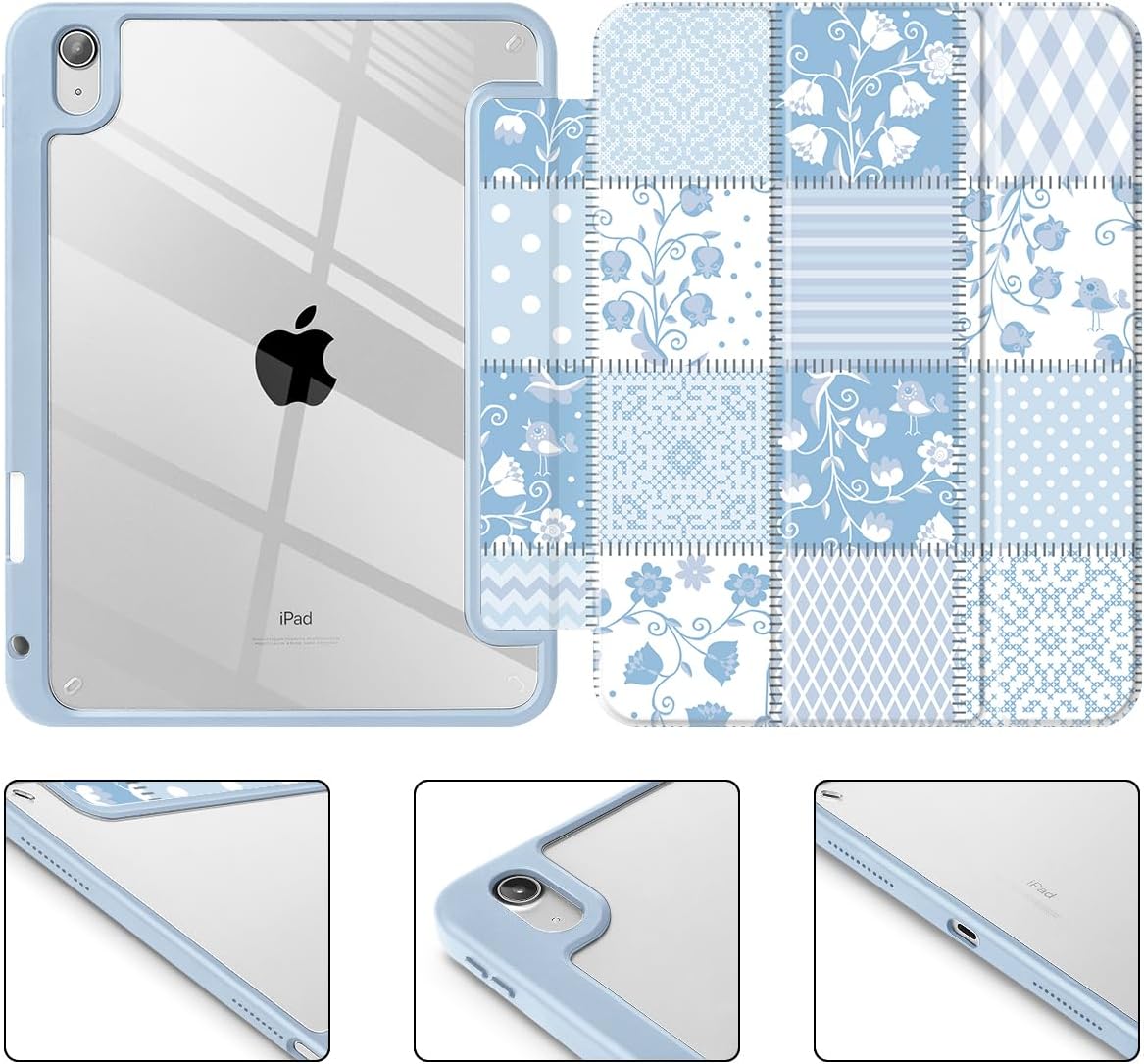 Tuiklol Case for iPad 11 inch (A16 Chip) 2025 Gen 11th / iPad 10.9 inch 2022 10th Gen, Buit in Pencil Holder with Shockproof Cover Clear Transparent Back Shell Auto Wake/Sleep, Patchwork Floral - Image 7