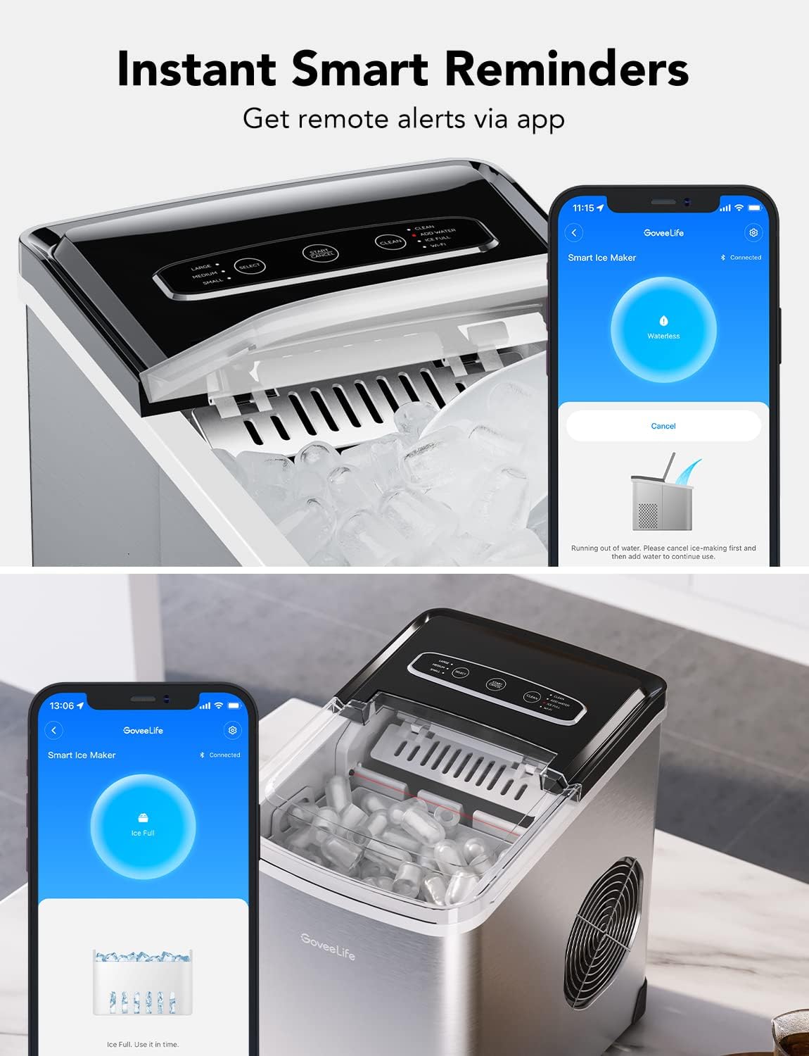 Stainless Steel Portable Smart Countertop Ice Maker with App Control