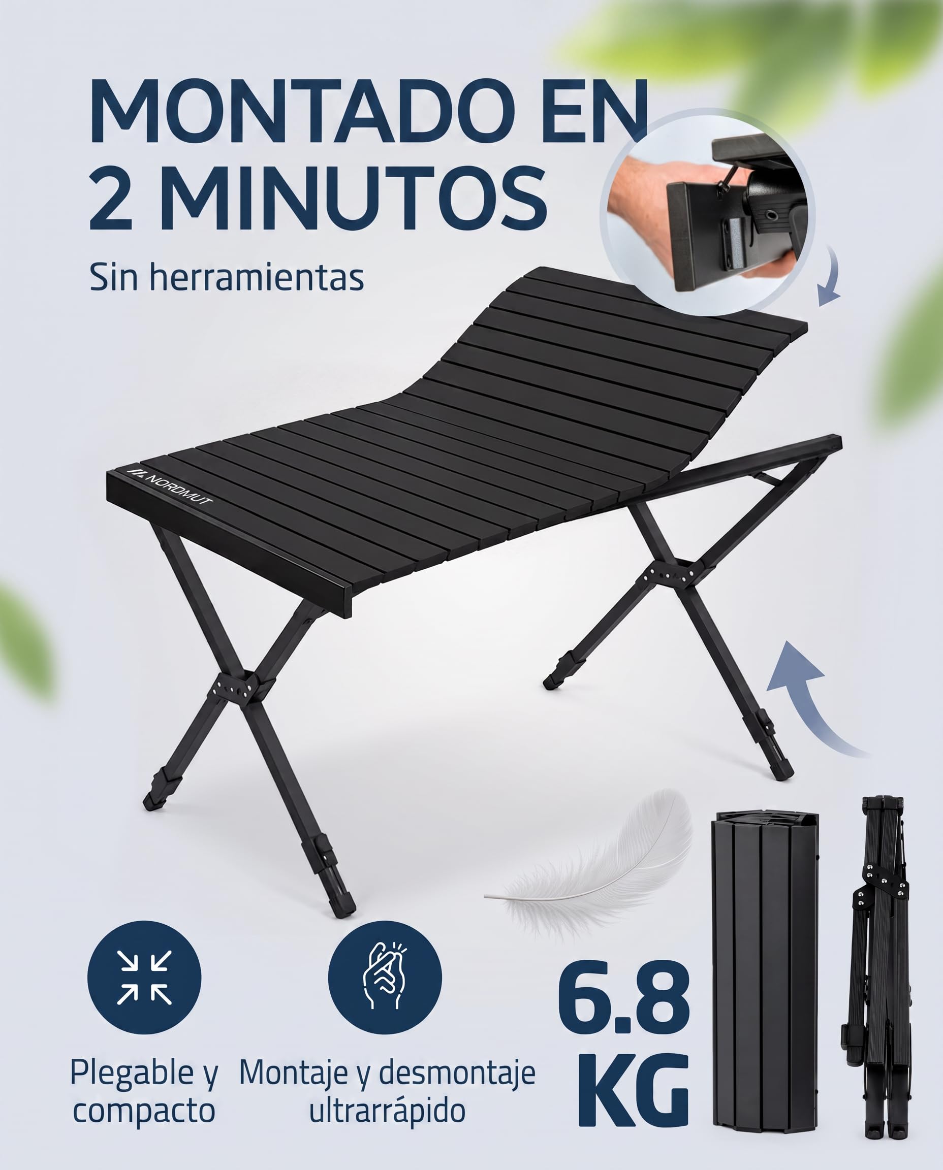 NORDMUT® Mesa de camping plegable – Mesa plegable de aluminio de alta calidad – Mesa de camping inoxidable regulable en altura con fácil montaje (antracita, 110 x 70 cm)