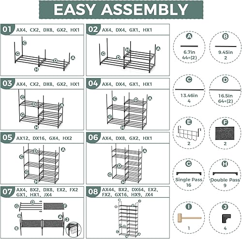 Miniatura 8 de Zapatero de 9 niveles para armario, gran capacidad para 28-32 pares de zapatos, botas, organizador de almacenamiento de zapatos con dos ganchos,