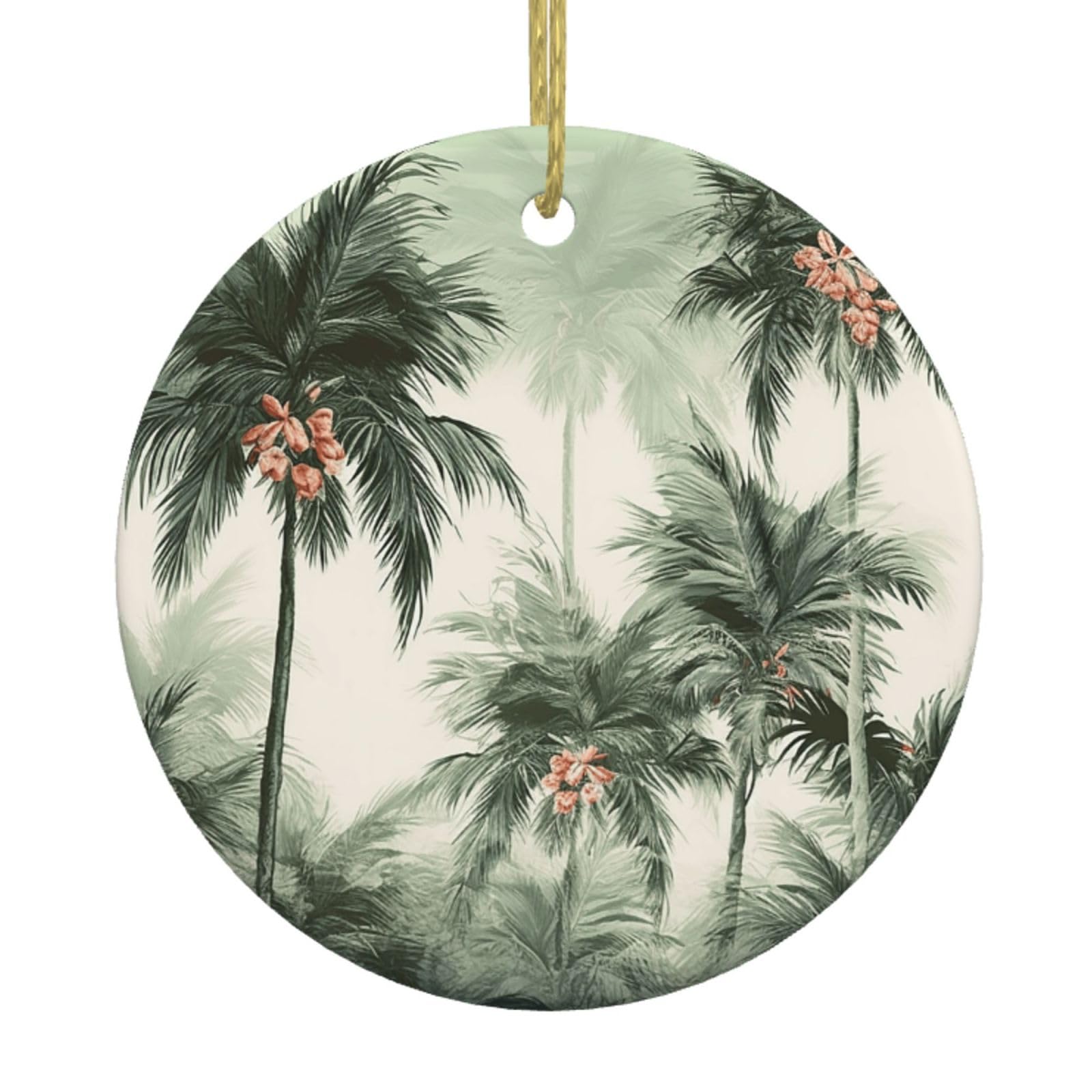 Fodpand Women's White Tropical Palm Trees Christmas Ornaments 2025, Gift Exchange For Men, Collectible Ceramic Ornament Round Hanging Ornaments For Christmas Tree Decoration