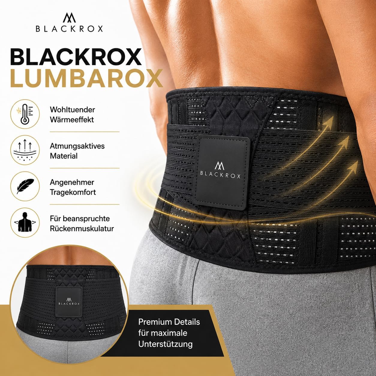 BLACKROX LUMBAROX, cintura di supporto lombare per uomini e donne, stabilizzazione della schiena, cintura di sostegno per la schiena (L, nero)