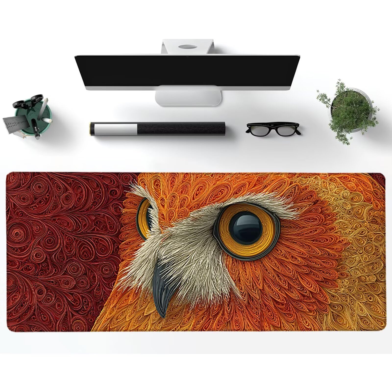Tappetino Mouse XXL Gufo, Carino Gaming Tappetino Scrivania 1200x600x3mm, Mousepad Grande con Base in Gomma Antiscivolo, Sottomano Scrivania con Bordi Cuciti, Ufficio Accessori Gaming, per PC M-7739