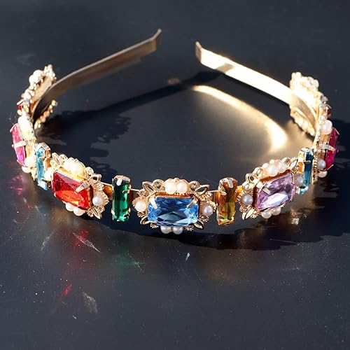 Diadema de diamantes de imitación para mujer, diadema de cristal brillante, accesorios vintage, aro de diamante para fiesta de noche (perla cuadrada