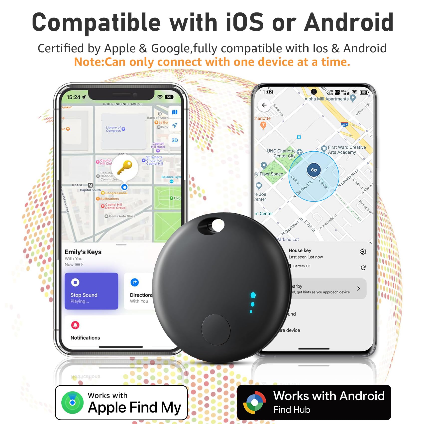 Air Tags Android, Apple e Android Smart Tracker Tag, Bluetooth Localizzatore Trova oggetti Compatibile con Apple e Google Funzioni Trova Dov'è, Localizzatore Chiavi per Borse, Bagagli, Zaini (Nero)