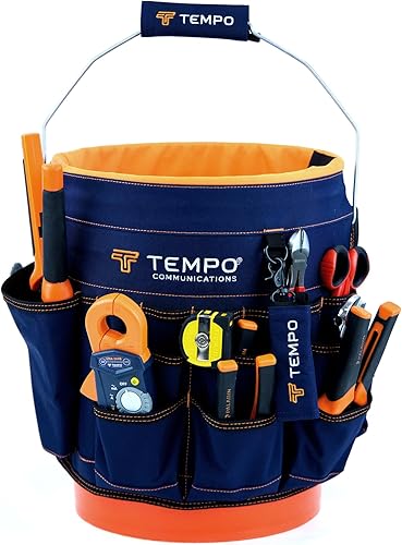 TEMPO PA9100 - Bolsa de herramientas de cubo de 5 galones, organizador de herramientas de cubo de tela 600D con revestimiento de PVC, 30 bolsillos,