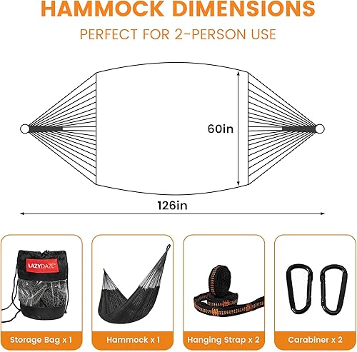 Miniatura 6 de Lazy Daze Hammocks Hamaca maya tejida a mano, hamaca doble de cuerda suave de 10.5 pies, hamaca portátil para exteriores con bolsa de transporte, 2