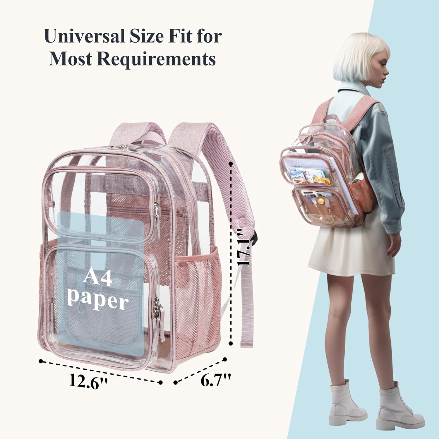 PACKISM Clear Backpack for School - 17 inch Large Heavy Duty Bookbag, Reinforced See Through PVC Transparent Backpack - Image 3