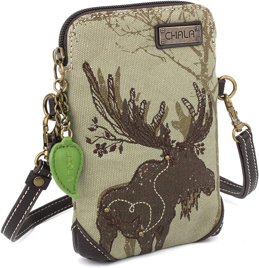 Chala Safari Moose Canvas Backpack with Matching Chala Crossbody Cell Phone Purse-Olive (Moose Backpack + Cellphone Purse Combo)