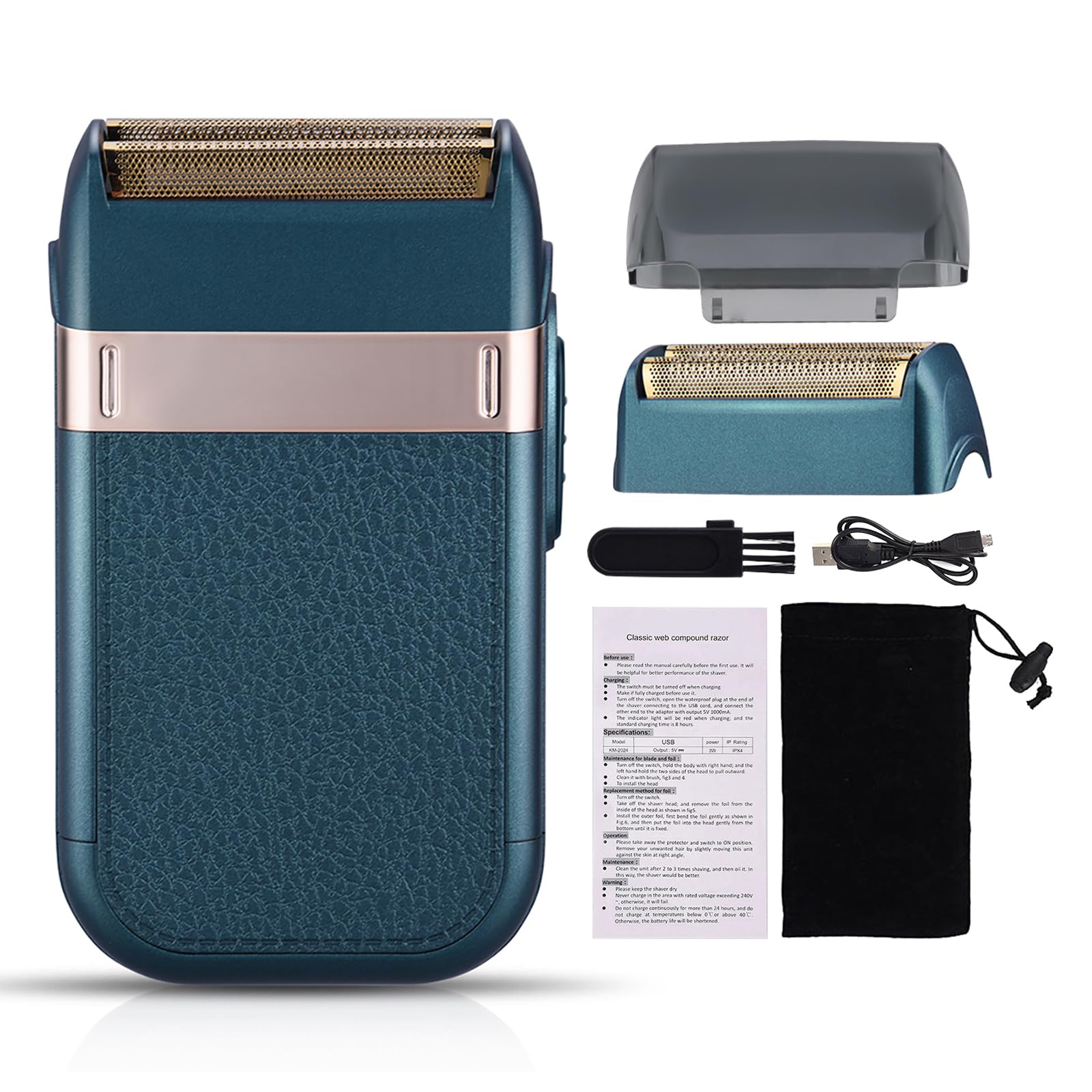 Rasierer Herren Elektrisch, Akku & USB-C Schnellladung, 90min, Folienrasierer Herren Wet & Dry, Elektrorasierer, Abnehmbar und waschbar, Reiserasierer Herren Null Maschine Haare