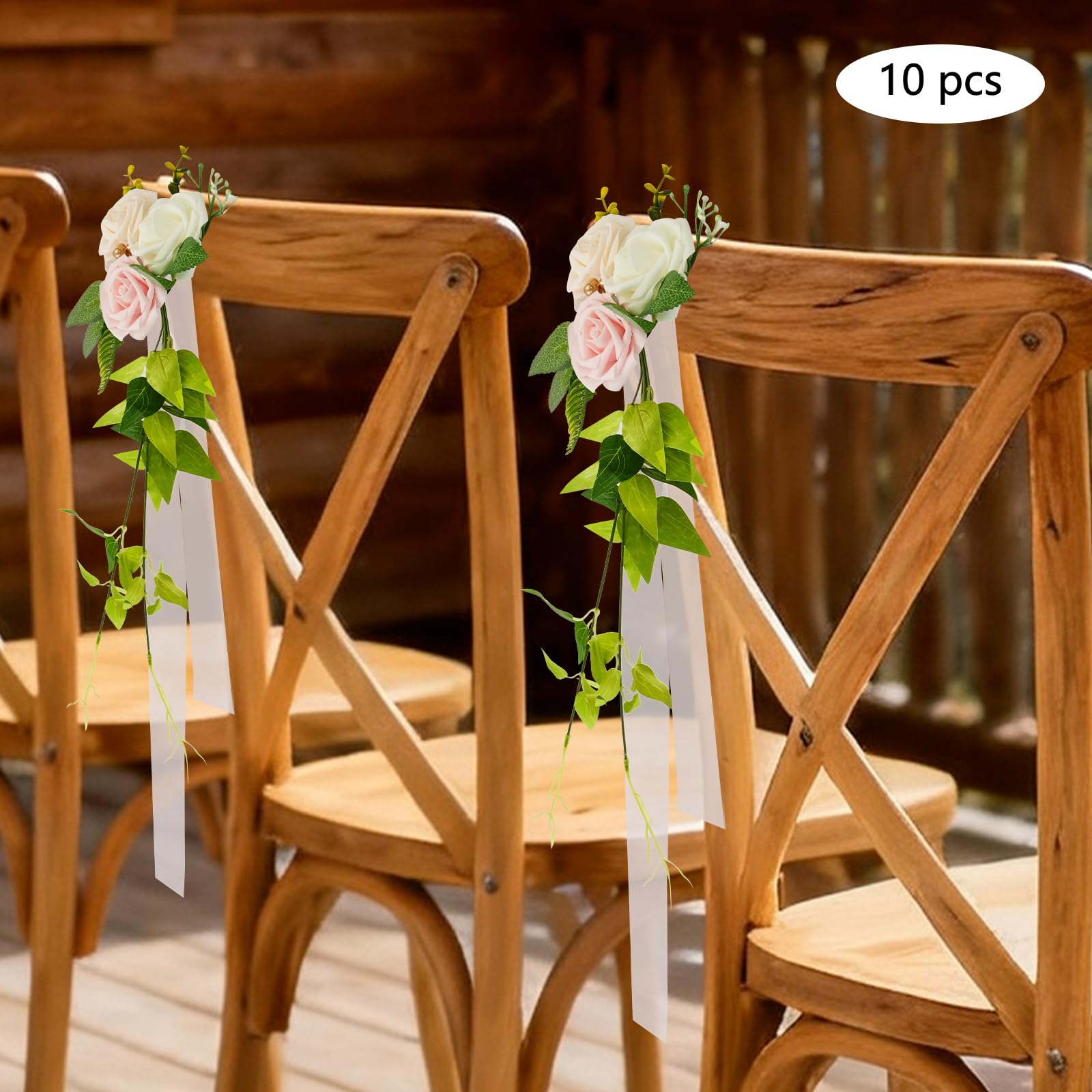 10 Stück Hochzeitsstuhl-Rücken blumen, Blumendekoration mit Bändern, Hochzeit Stuhl Deko, für Hochzeitsfeiern, rosa