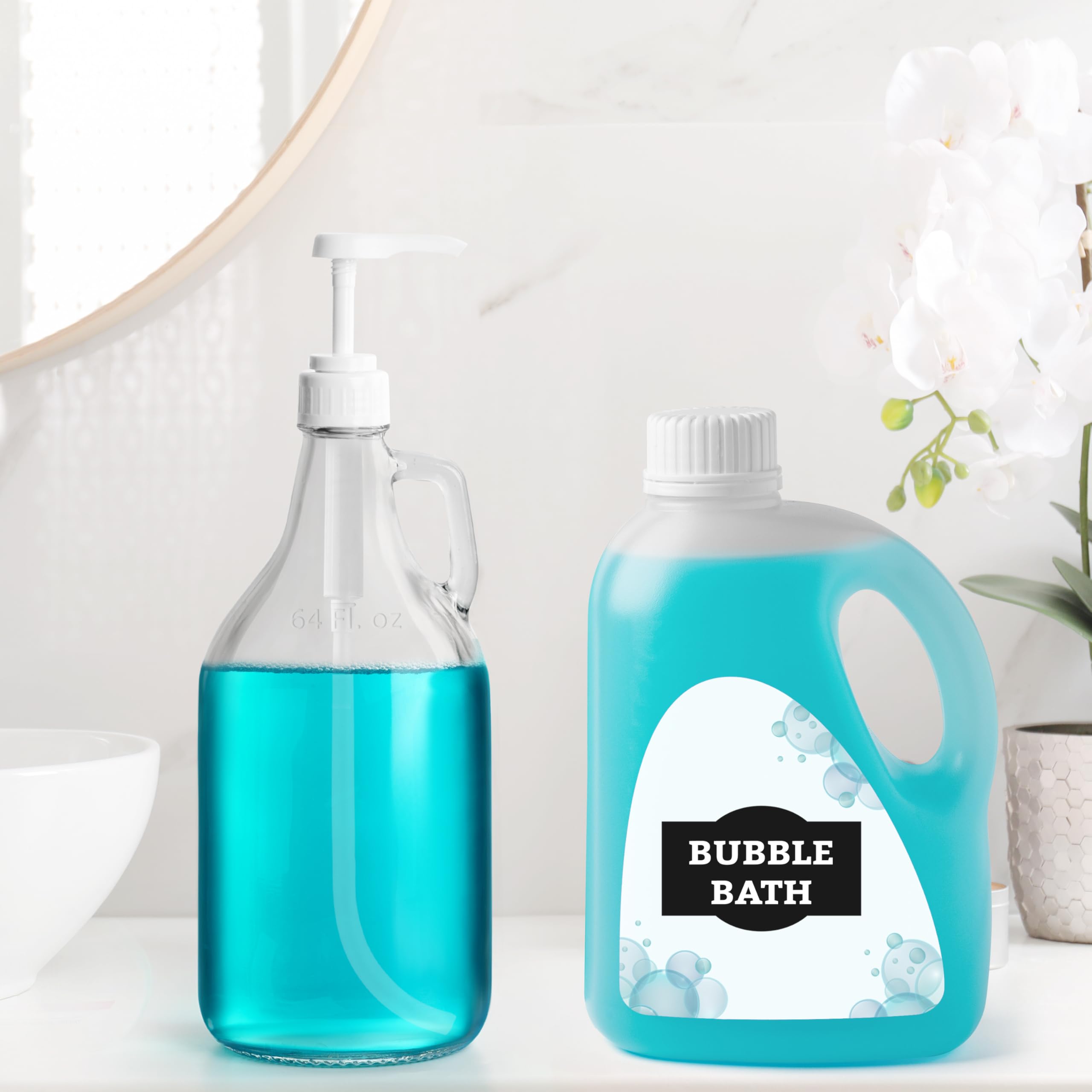 Winter Shore 1,9L Szklana Butelka z Dozownikiem - Duży 64 Fl. oz Zbiornik z Pompą Twist-&-Lock do Przypraw, Syropów, Detergentów, Płynów do Płukania, Mydła, Szamponu - Bezpieczna dla Żywności i Bez BP