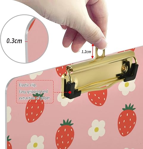 Miniatura 4 de Portapapeles de plástico con diseño de fresa rosa, tamaño carta, para estudiantes, niños, mujeres y hombres, tablero de clip acrílico tamaño
