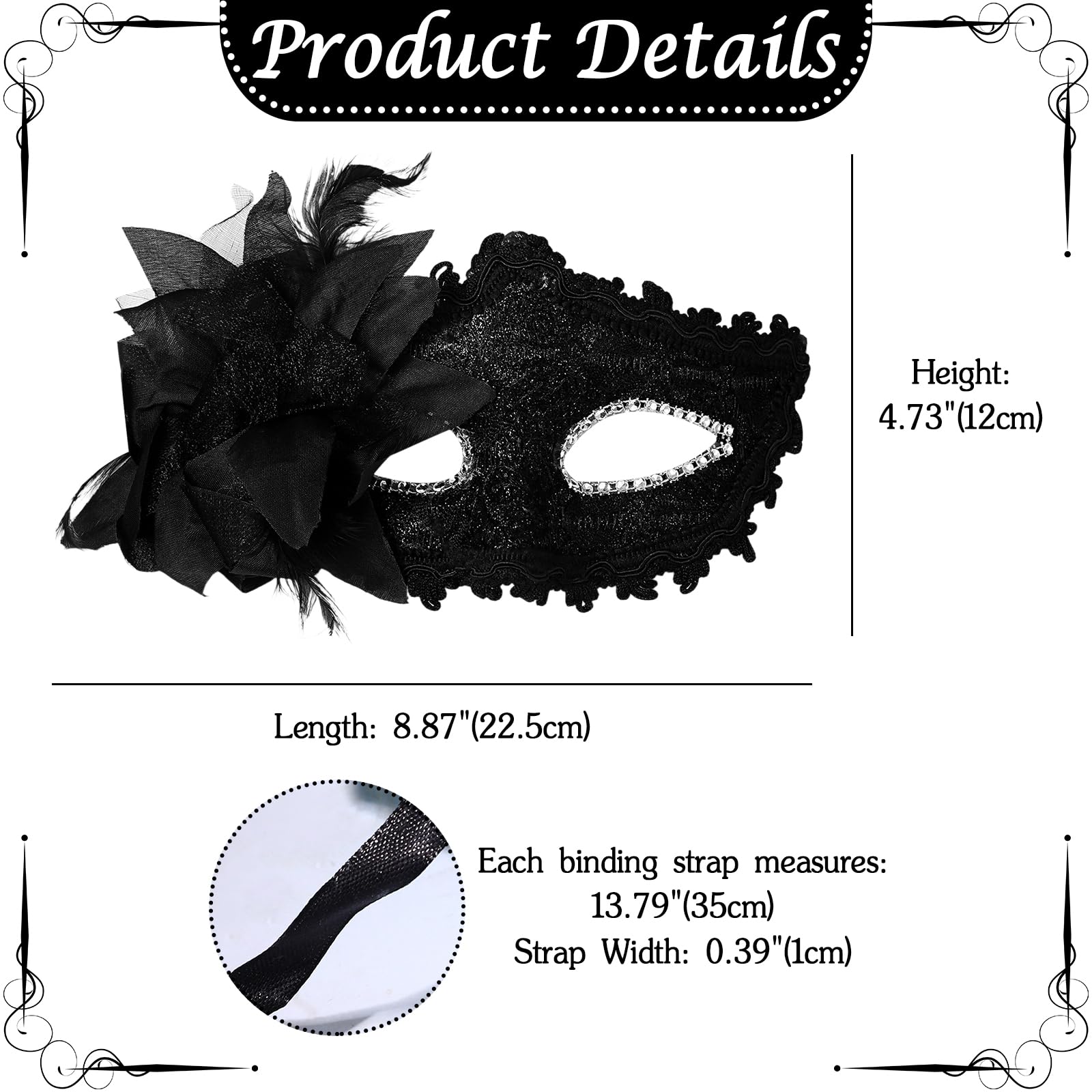 Oidea Masquerade Mask for Women: Flower Half Face Lace Venetian Dress Ball Masks Halloween Carnival Mardi Gras Costume Party Mask Black - Image 4