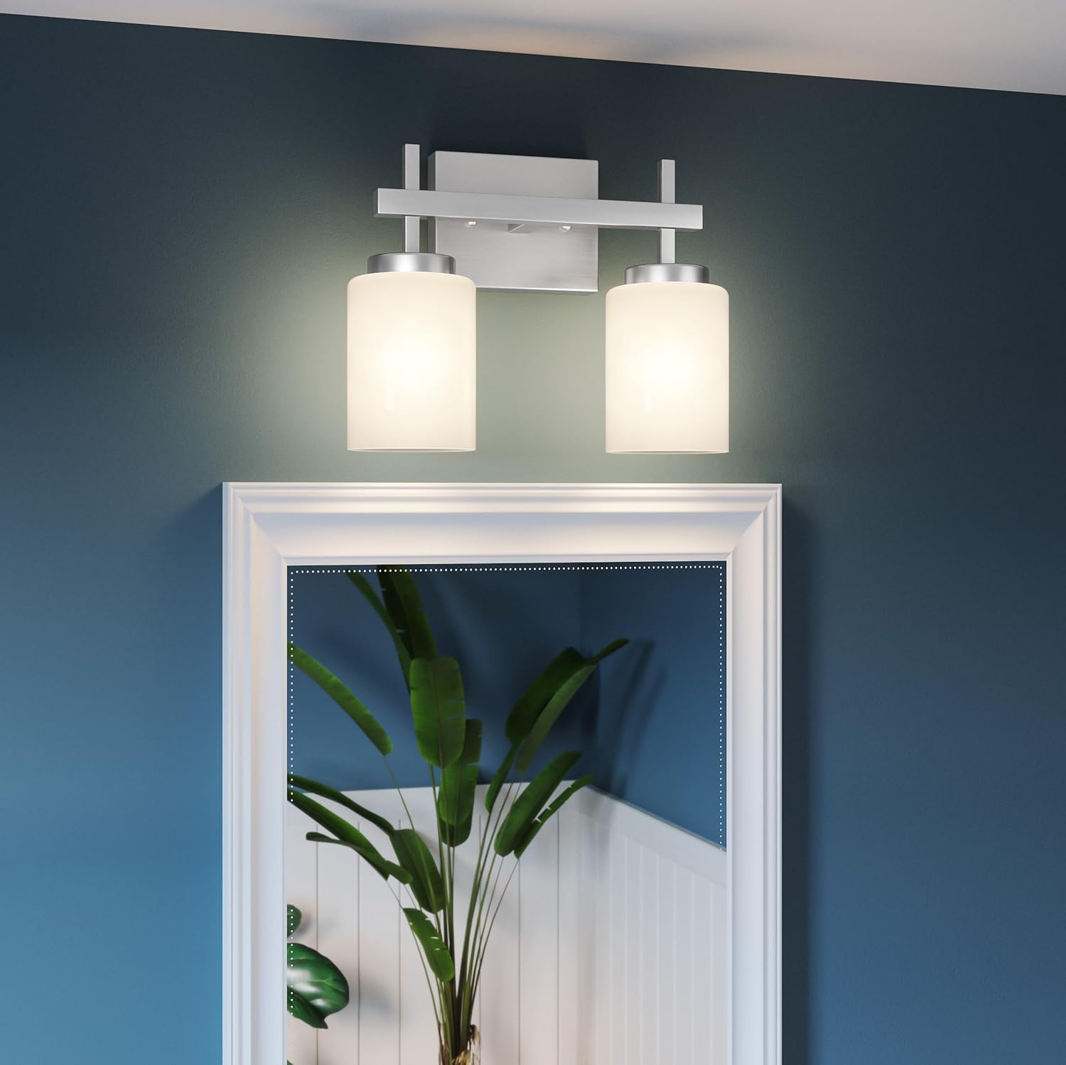 Quoizel Wilburn Modern LED Bath Vanity Lights, 13 Inch 2-Light Brushed Nickel Bathroom Lighting Fixtures Over Mirror, Opal-Etched Glass, 15W LED Wall Mount Light for Bathroom, Kitchen or Hallway