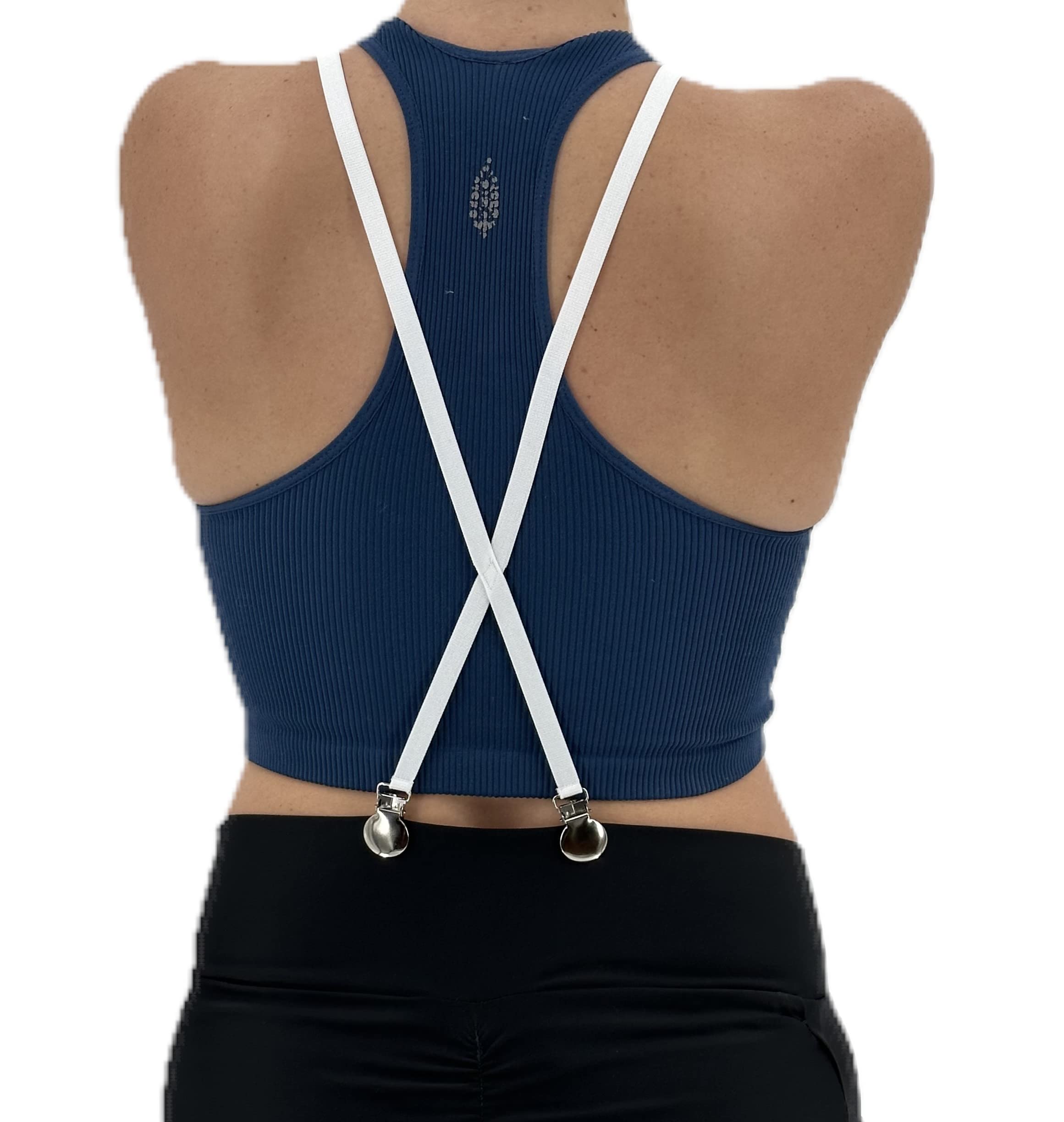 Women's Suspenders for Pants Under Clothes, Strong Clasps, X-Back Style, Butt Lifting Undergarment, White