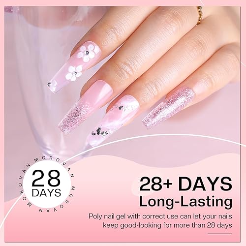 Miniatura 4 de Morovan Colores de uñas de polygel 6 colores de gel de uñas de poli gel de uñas rosa nude gel de extensión de uñas 0.53 oz colores de gel de