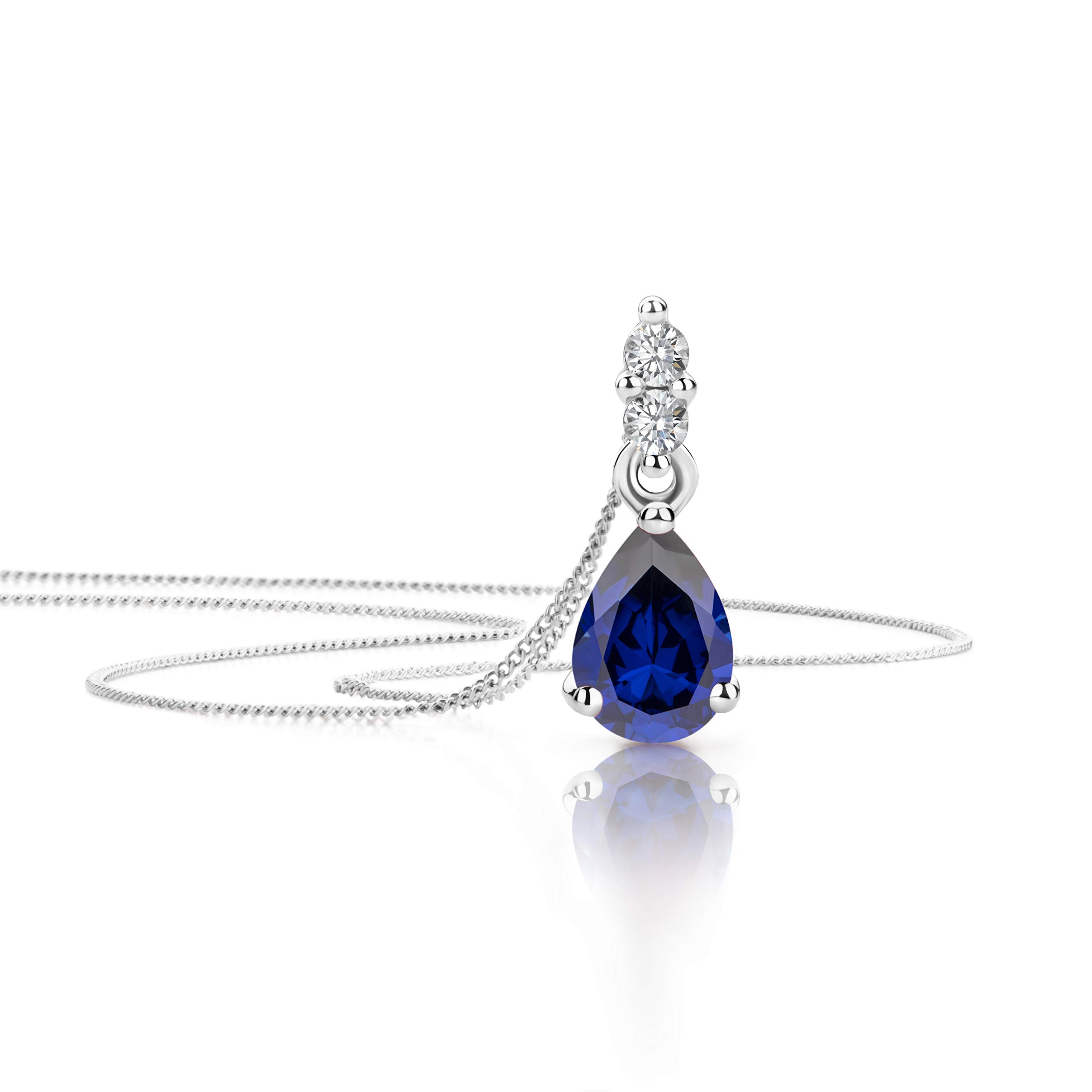 Orovi Biżuteria damska 0,06 ct diamentowy naszyjnik z zawieszką w kształcie kropli kamień szlachetny/kamień urodzenia szafir w kolorze niebieskim i genialny łańcuszek z białego złota 9 karatów/złoto
