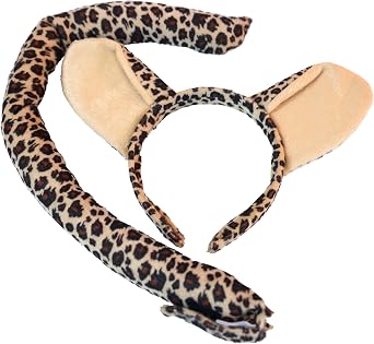 Squirrel Products Twin Spring Goods - Leopard Headband Ears and Tail Costume Accessory Set - Fits Adults and Kids
