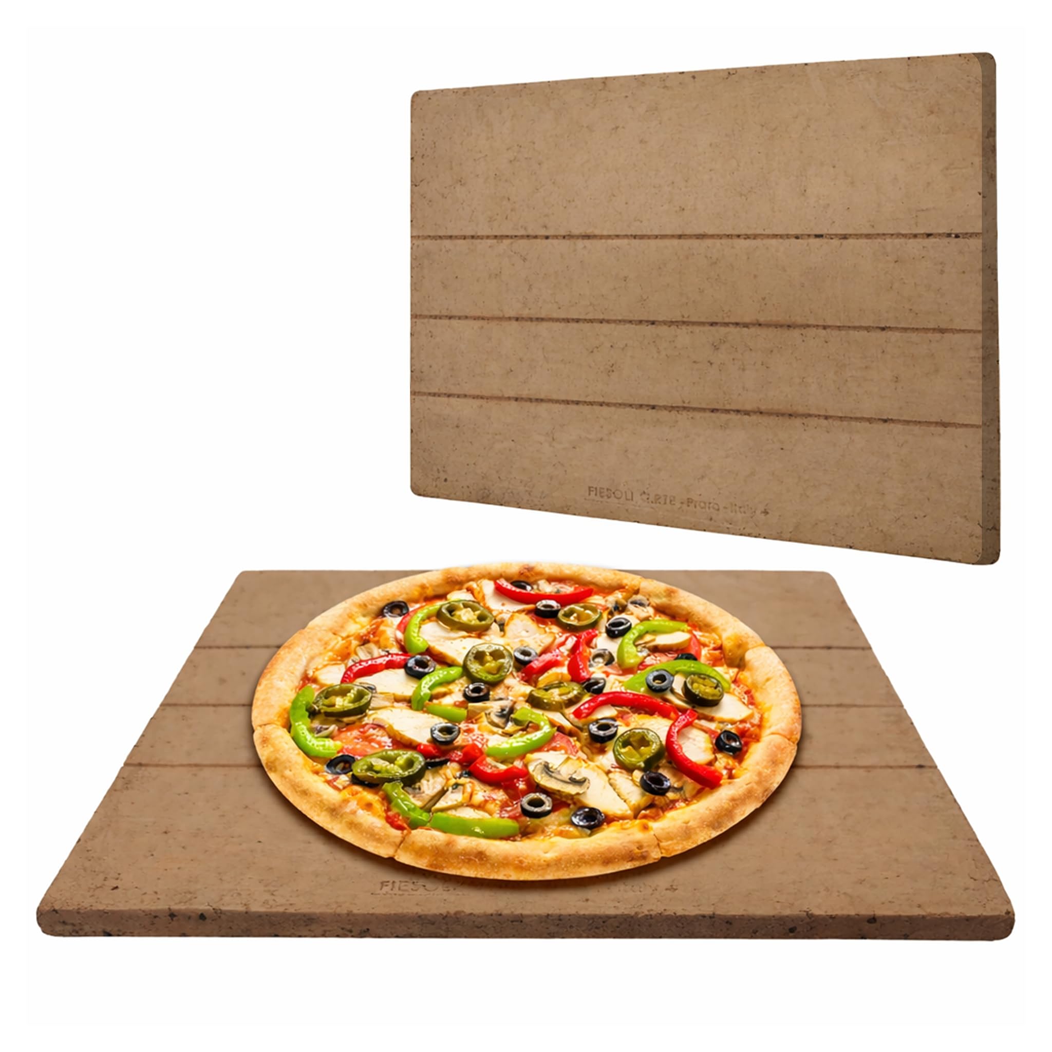 Biscotto Pizzastein 39.5×34.5×3 cm – Handgefertigter Terrakotta-stein mit Anti-Wölbung-Rillen – Passend für EffeUno P234H, P134H, P134HA & Meoven – Hohe Hitze bis 500 °C für Pizza, Brot von tomishop.