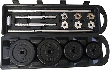 FIT4HOME Cast Iron Weight Set 50kg With Free Carry Case | Weight Lifting Strength Training Body Building Workout | Home Gym Dumbbells Barbell Set