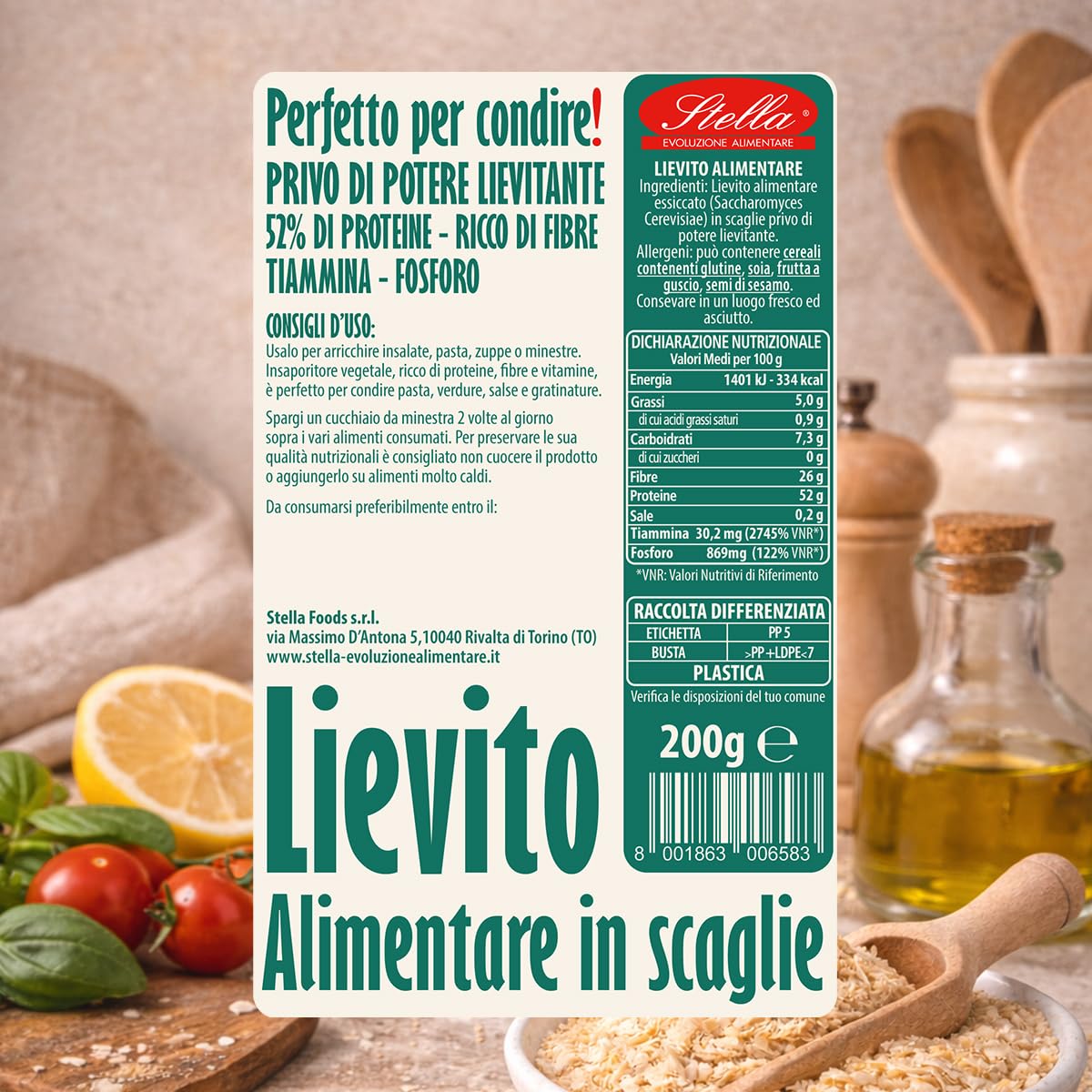 Stella | Lievito Alimentare Nutrizionale in Scaglie | Lievito in Fiocchi Proteico | Condimento per Zuppe e Piatti Vegan 6 x 200g