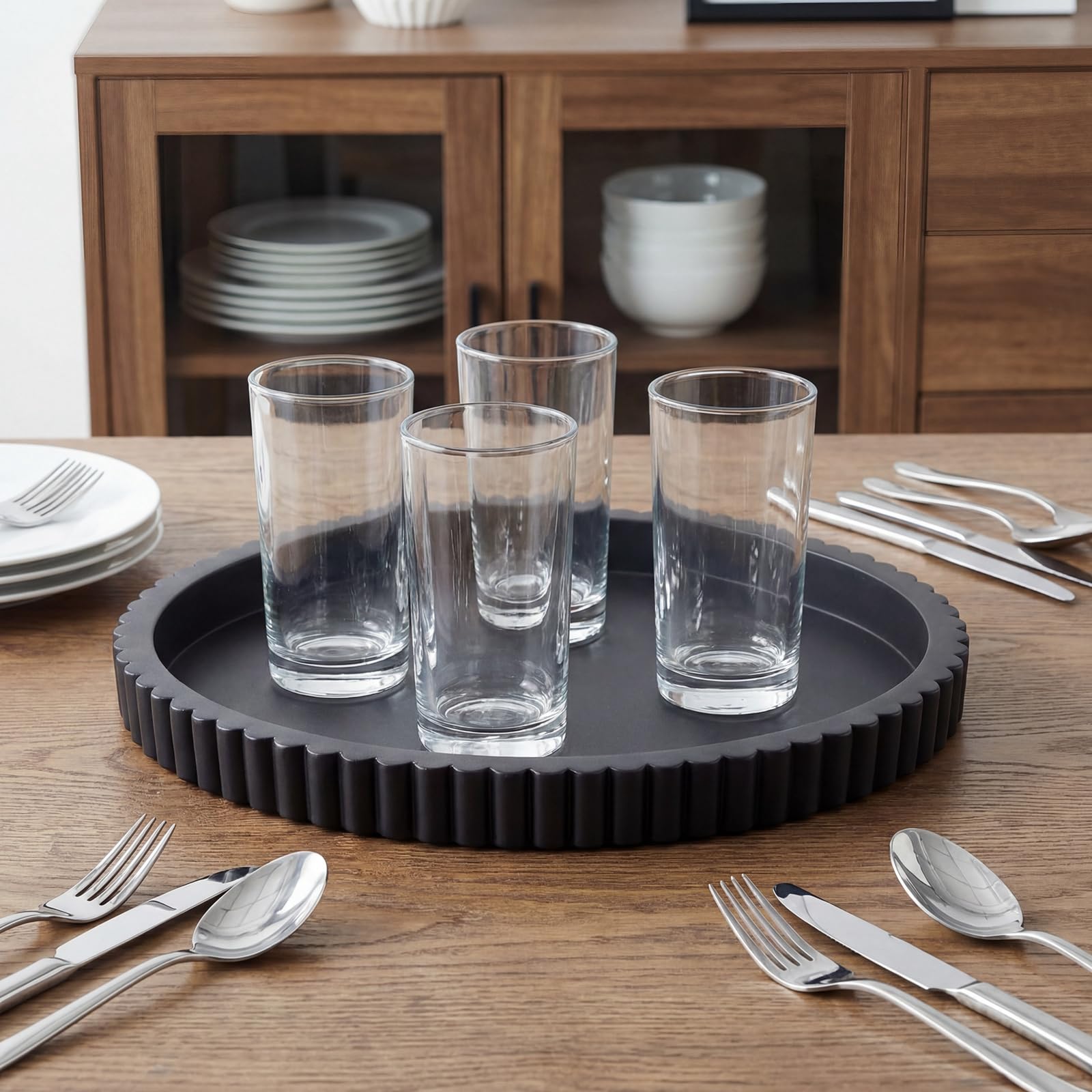 Yalikop Vassoio decorativo ovale in cemento per tavolino da caffè, 38,1 cm, moderno, nero, centrotavola, vassoio ottomano decorativo per servire la decorazione della casa Bandejas Decorativas regalo