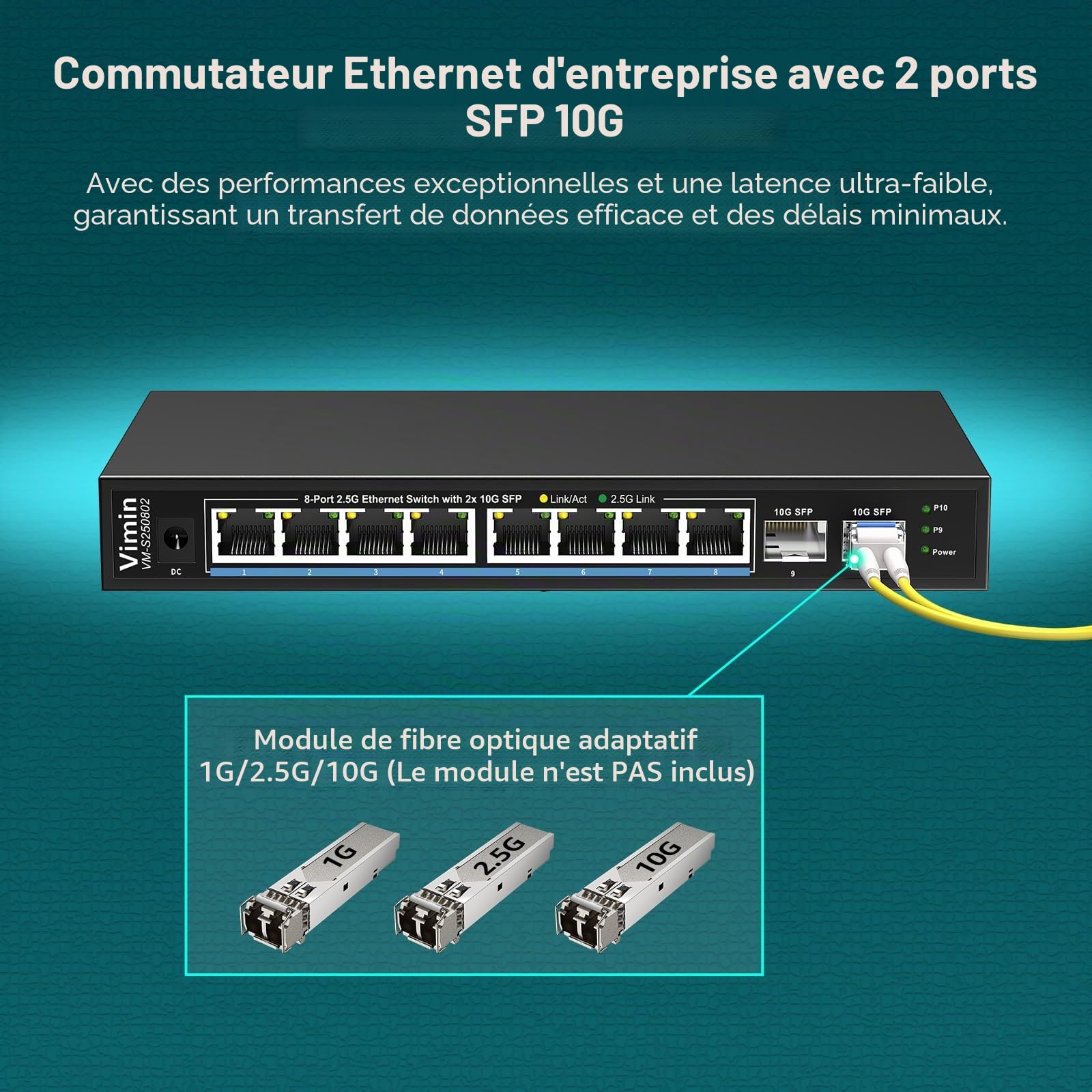 Switch Réseau Non Géré 10 Ports 2,5G, 8 Ports Ethernet 2,5Gbase-T, 2 Ports 10G SFP+, Capacité de Commutation de 80Gbps, Boîtier Métallique, Fonctionne pour NAS 2,5Gbps, Point d'Accès sans Fil et PC