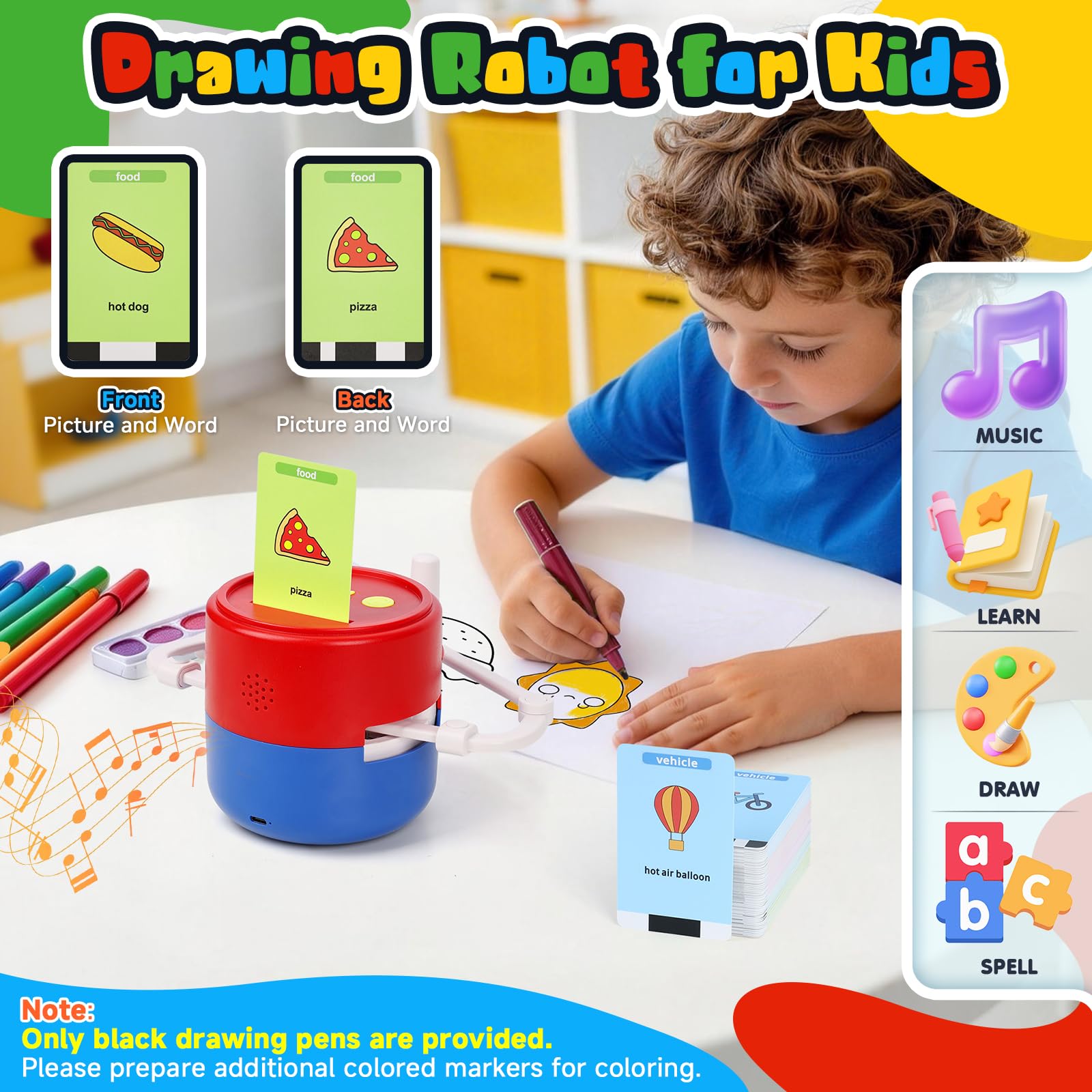 Kids Drawing Robot de Dibujo para Niños con Función de Voz 100 Tarjetas y Lápices Robot Juguete Educativo Interactivo Regalo Cumpleaños Navidad para Niños y Niñas