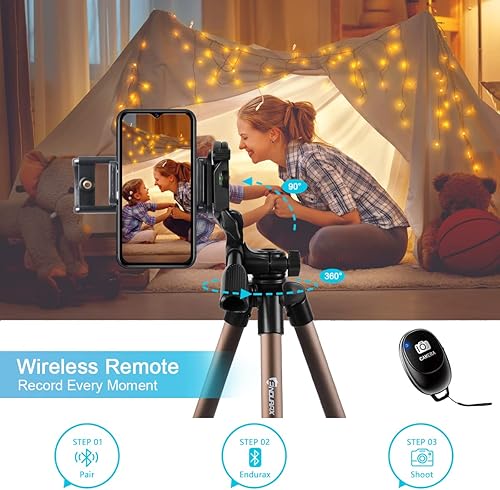 Miniatura 19 de Endurax 60'' Soporte trípode para cámara de teléfono para DSLR Canon Nikon con soporte universal para teléfono, base de burbuja y fácil