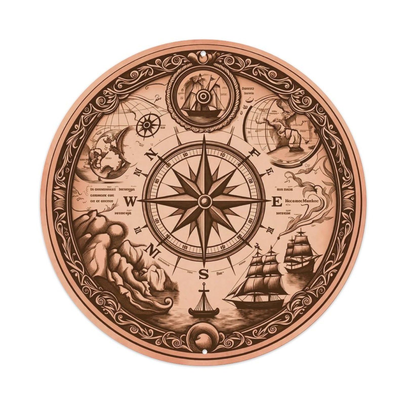 Vintage Nautical Compass World Map Itinerary Legacy Metal Tin Sign
