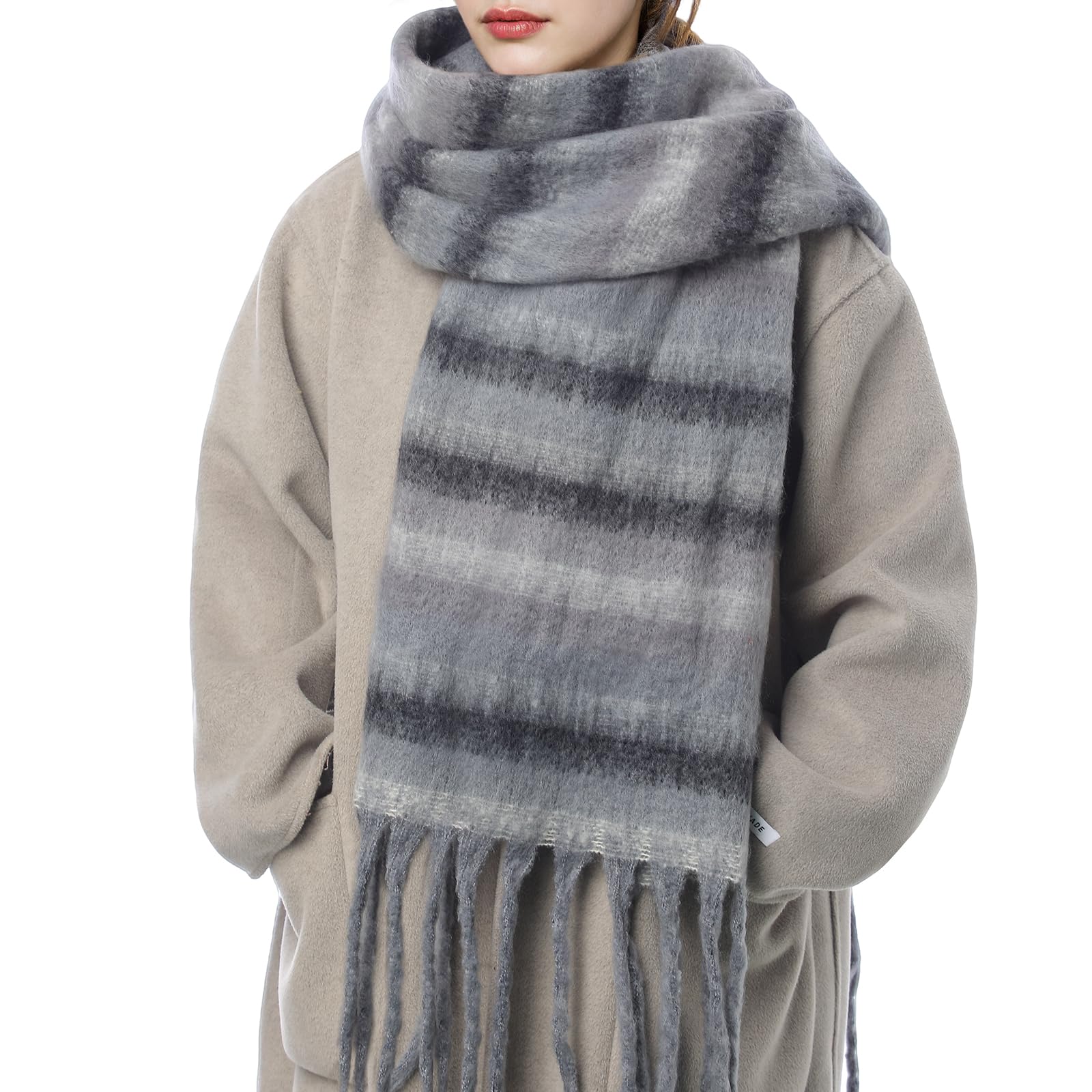Winter Scarf - Women Long Plaid Scarves Warm Grey-picture-44