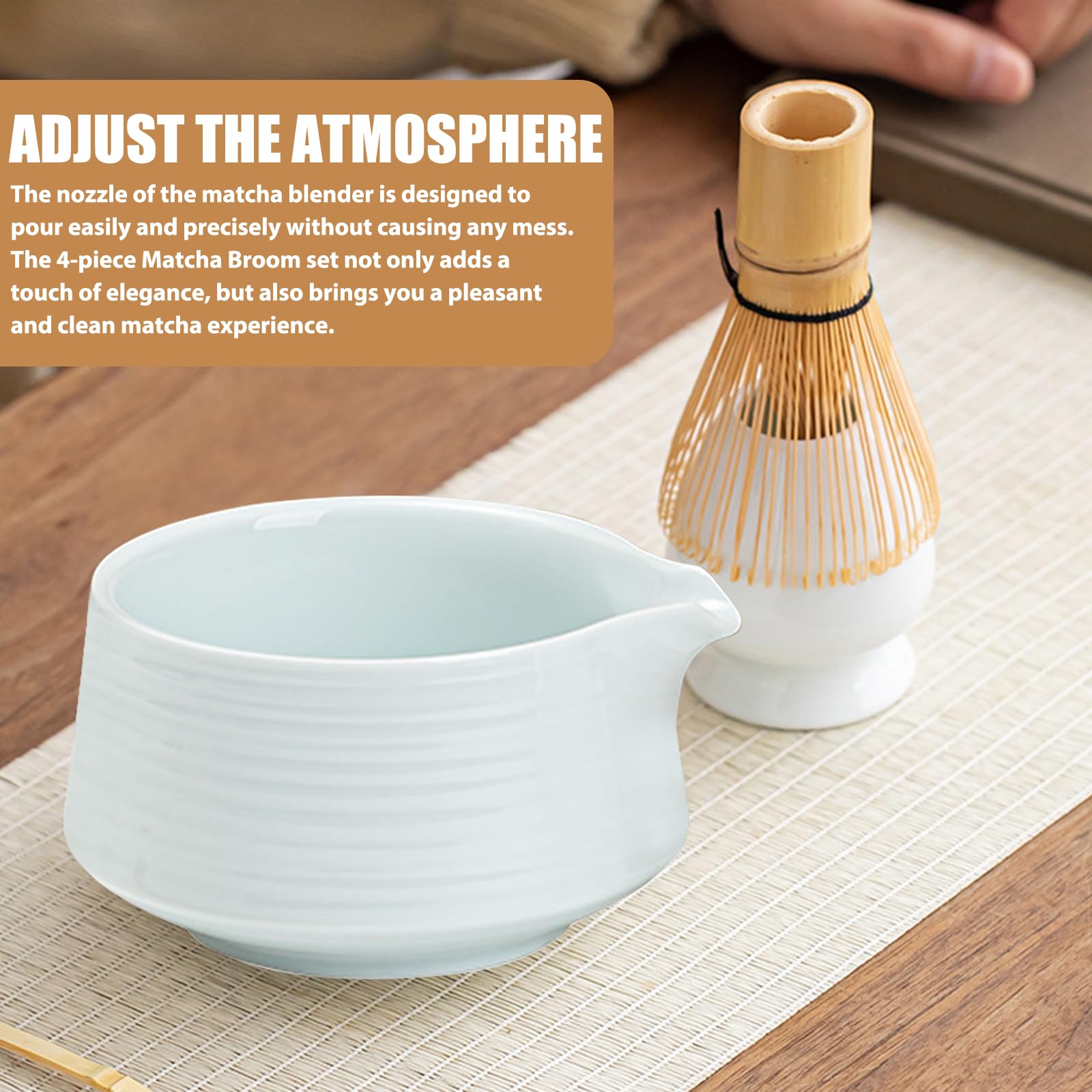 Kit Cérémonie Thé Matcha WIYETY - 4 Pièces (fouet Bambou, Bol Céramique, Support, Pelle) Style Japonais